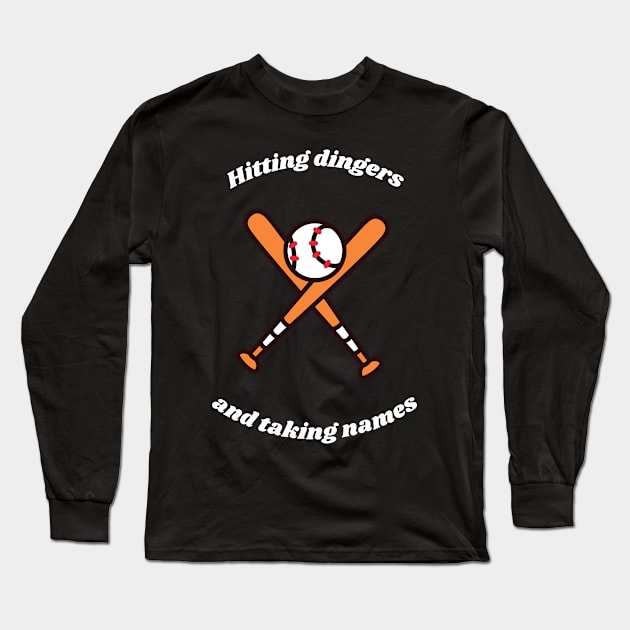 "Hitting dingers" Funny Baseball Slogan Long Sleeve T-Shirt by Bfam POD Shop